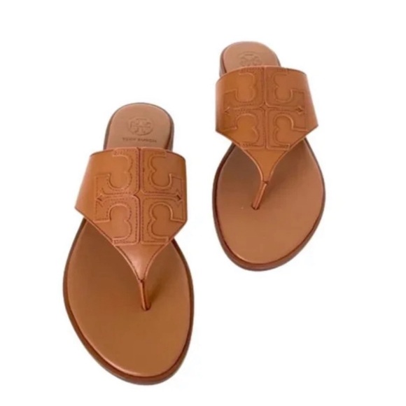 Tory Burch 64299 Weston Full Logo Women's Thong Royal Tan size 8M - Picture 3 of 11